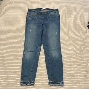 LOFT Blue Ankle Cropped Jeans with Frayed Hem